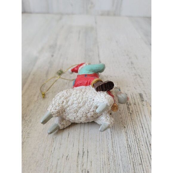 Santa Claus farmer corn sheep glitter ornament Xmas decor folk art - Picture 5 of 6